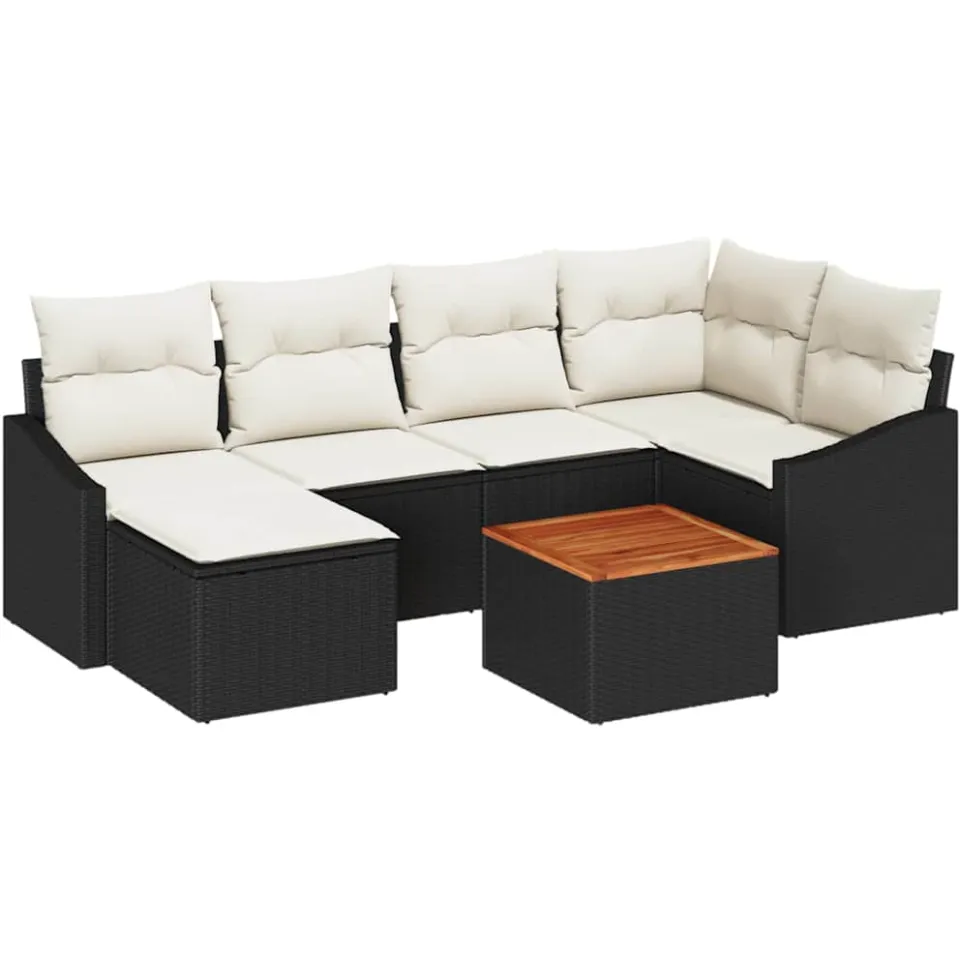vidaXL Tuinbankenset 7 st Zwart en Crème poly rattan
