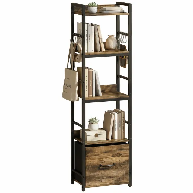 Homcom Boekenplank - Spaanplaat, Metaal - 39 x 26 x 136,5 cm - Rustiek Bruin