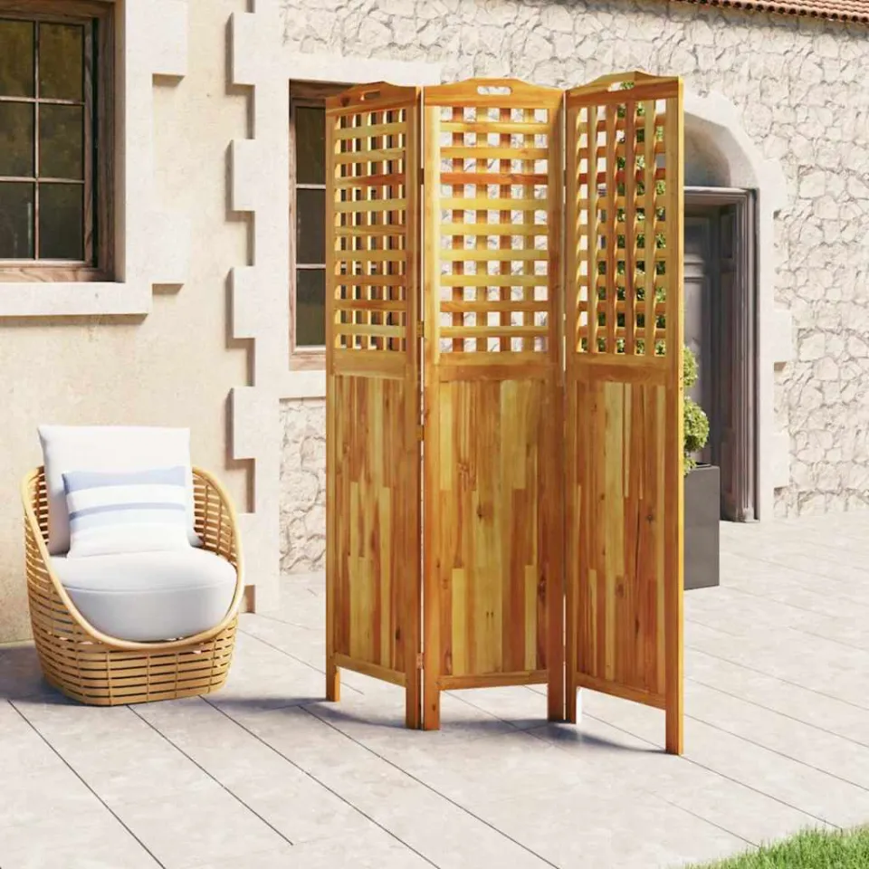 vidaXL Kamerscherm met 3 panelen 121,5x2x180 cm massief acaciahout bruin, foto 3