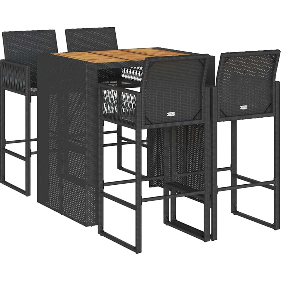 vidaXL 5-delige Tuinbarset zonder kussens poly rattan acacia zwart, foto 3