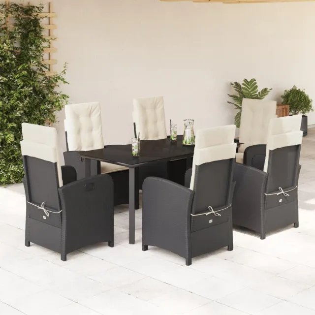 vidaXL 7-delige Tuinset met kussens poly rattan zwart, foto 2