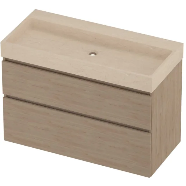 Proline Evoli Badmeubelset Hardsteen Loft Zonder Kraangat 100x46x70 cm Sand Stone Ideal Oak Eiken