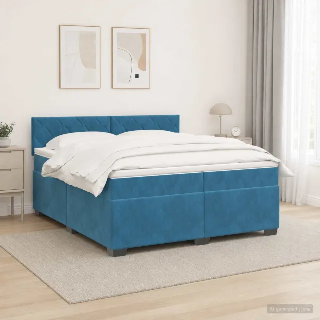 vidaXL Boxspring Bed met Matras en LED Blauw 200 x 200 cm fluweel