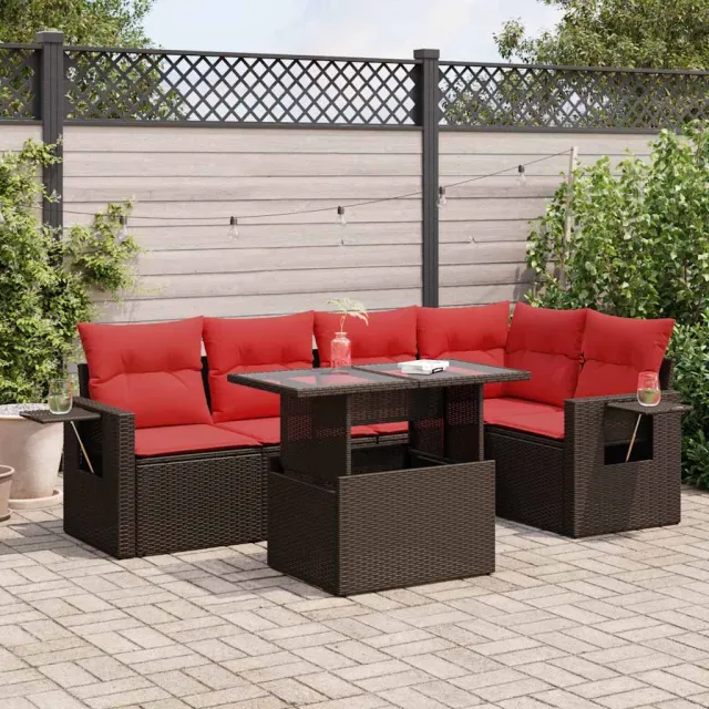 vidaXL 6-delige Loungeset met kussens poly rattan acacia bruin, foto 2