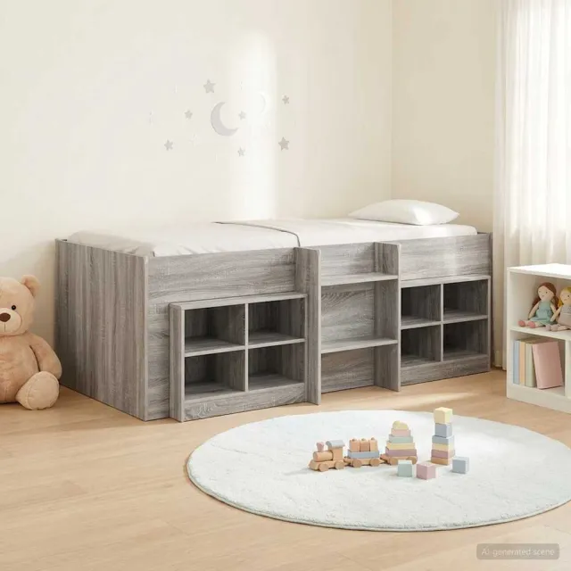 vidaXL Loft Bed Frame met Kast 3 st Grijs Sonoma Bewerkt hout
