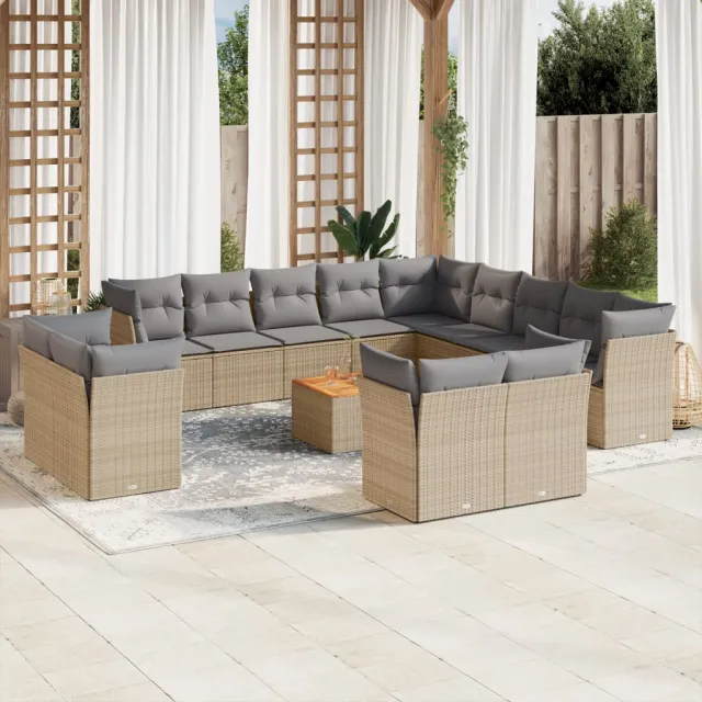 vidaXL 14-delige Loungeset met kussens poly rattan beige, foto 2