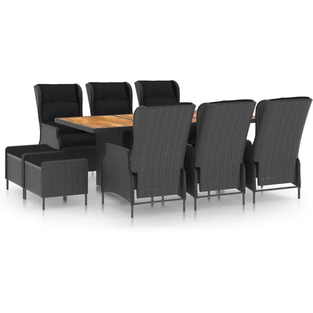 vidaXL 9-delige Tuinset met kussens poly rattan donkergrijs