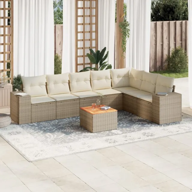 vidaXL 8-delige Loungeset met kussens poly rattan beige, foto 2