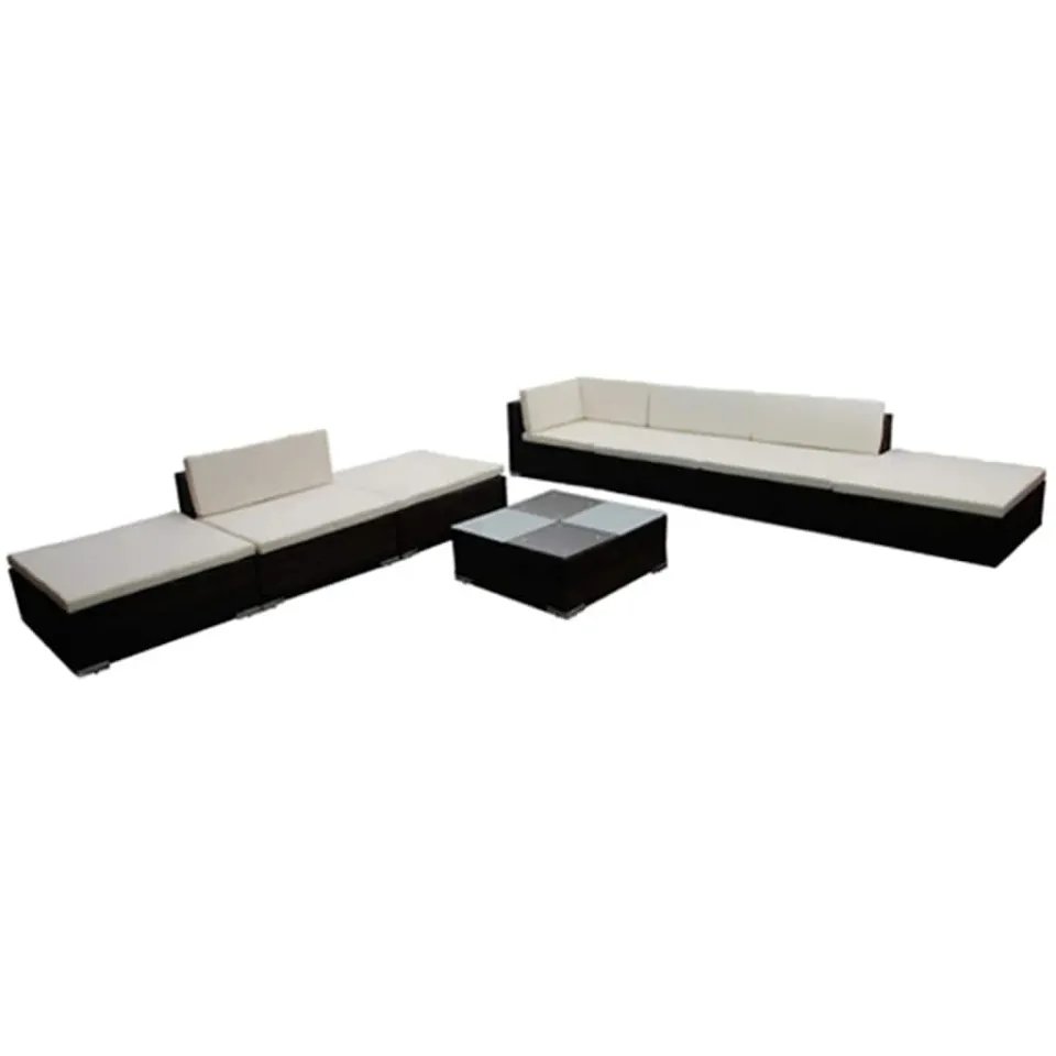 vidaXL 8-delige Loungeset met kussens poly rattan bruin
