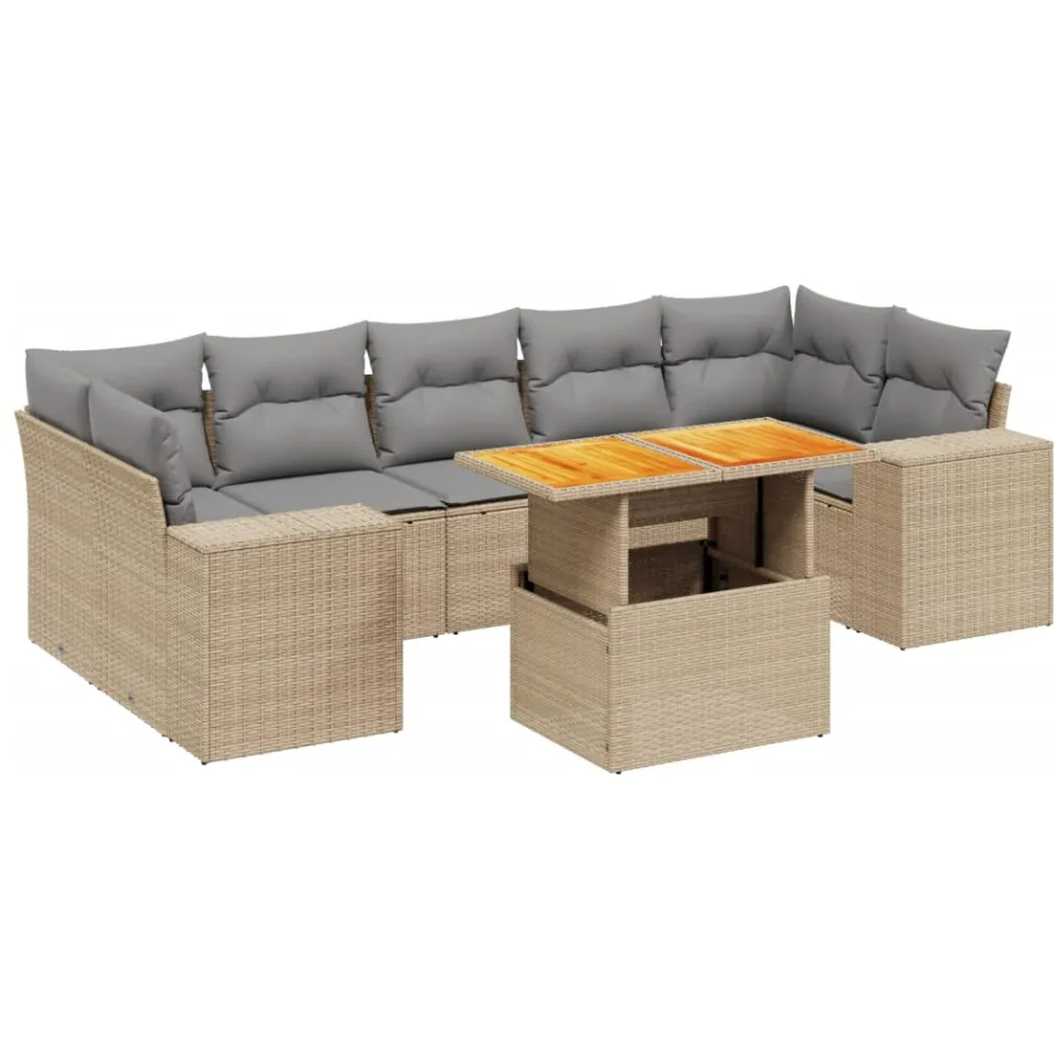 vidaXL 8-delige Loungeset met kussens poly rattan beige, foto 3