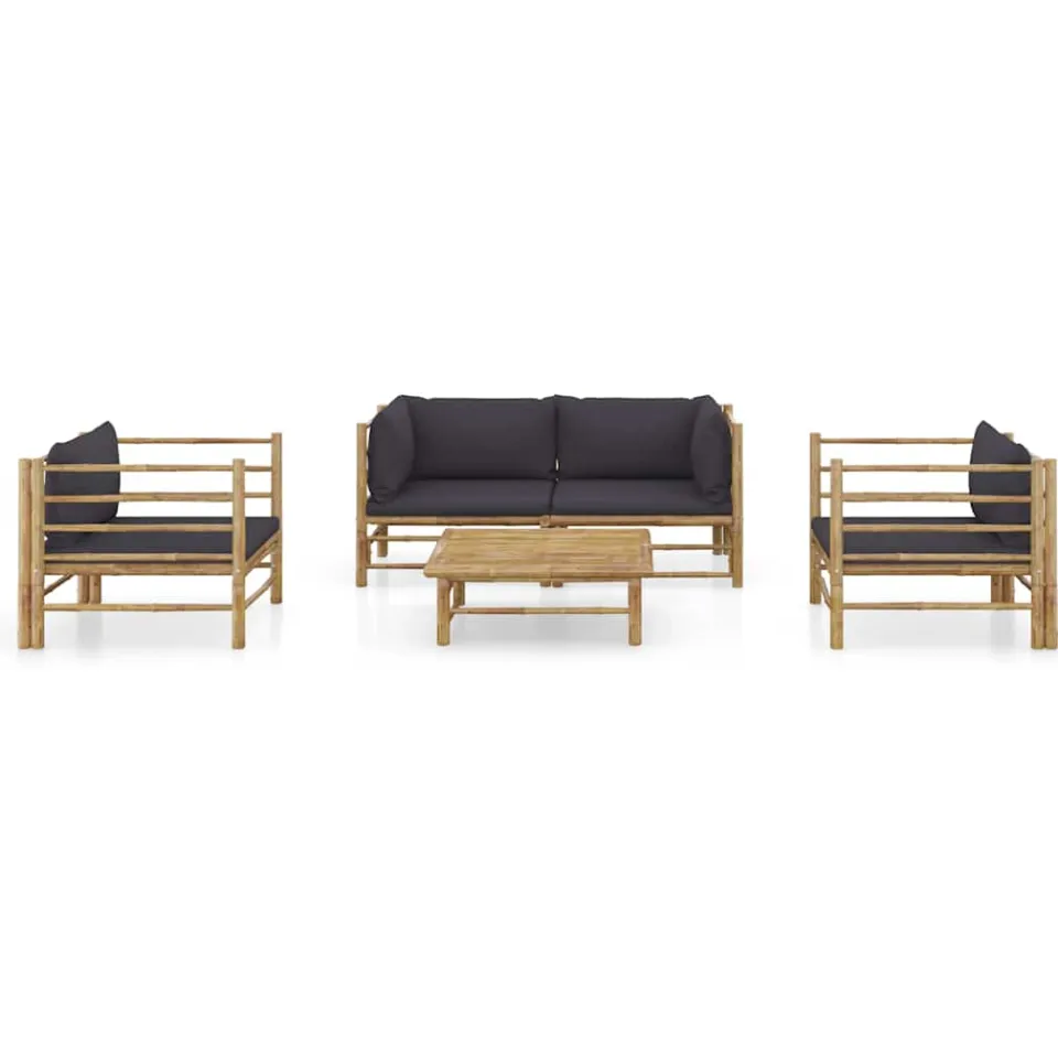 vidaXL 5-delige Loungeset met donkergrijze kussens bamboe grijs, foto 2