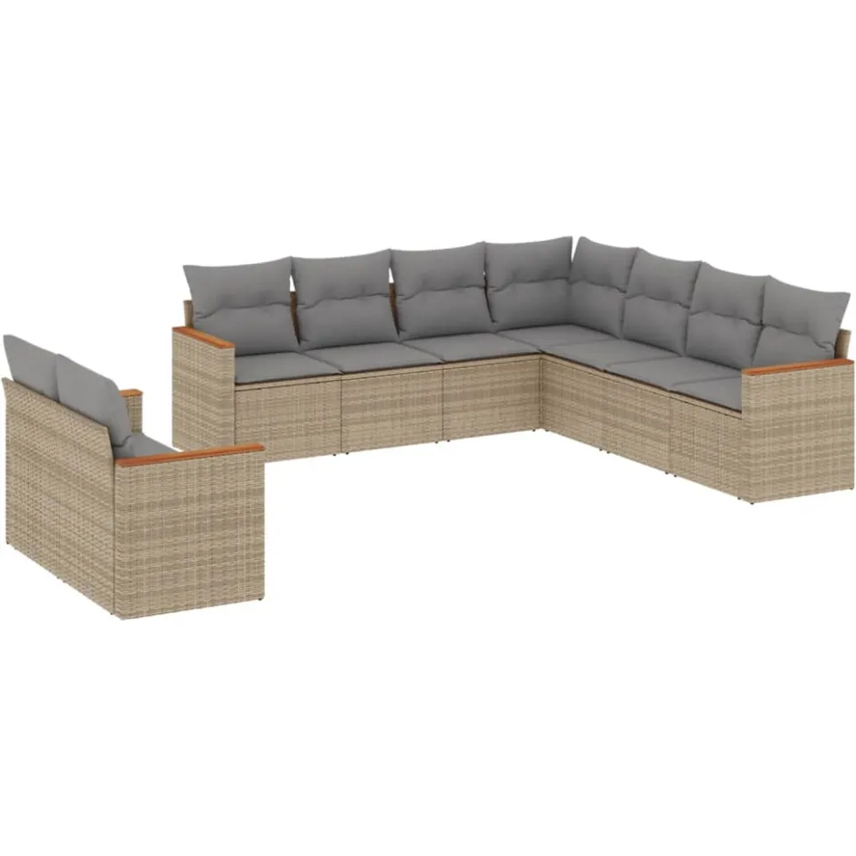 vidaXL 9-delige Loungeset met kussens poly rattan beige, foto 3