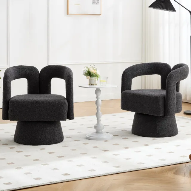 Wishdor Fauteuil - Draaibaar - Bouclé zitting - Modern design - Woonkamer slaapkamer kantoor - Donkergrijs - 67 x 55 x 74 cm
