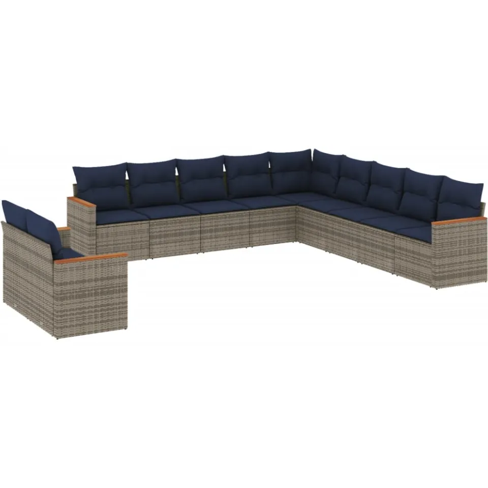 vidaXL 11-delige tuinbankset met kussens, grijs polyrotan, foto 3