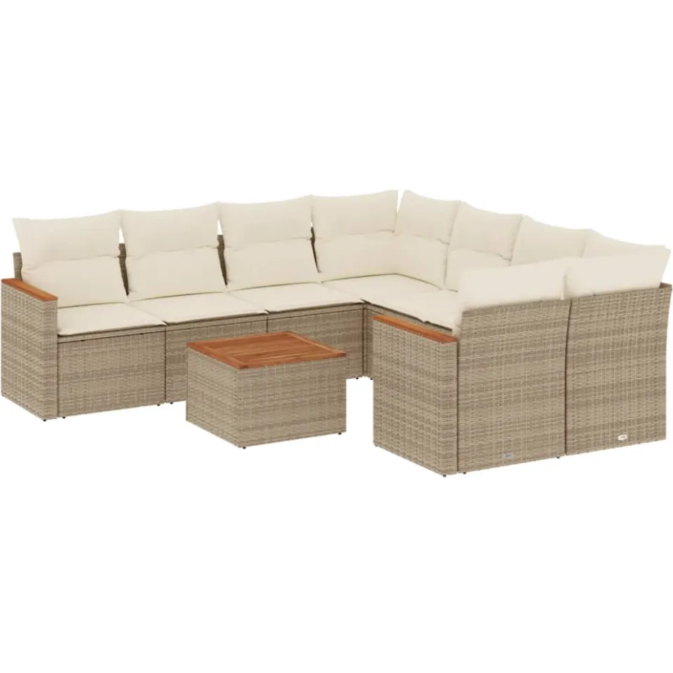 vidaXL 9-delige Loungeset met kussens poly rattan beige, foto 3