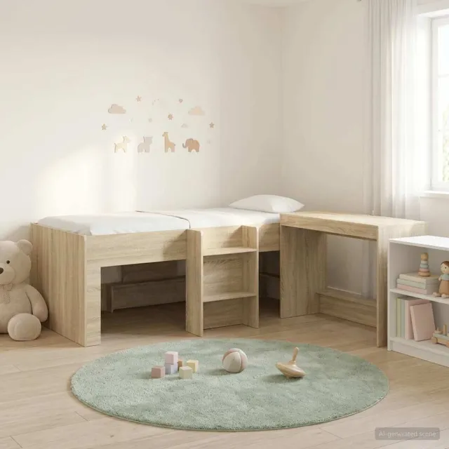 vidaXL Hoge Bed Frame met Bureau voor Kinderen 2 st Sonoma Eiken Bruin