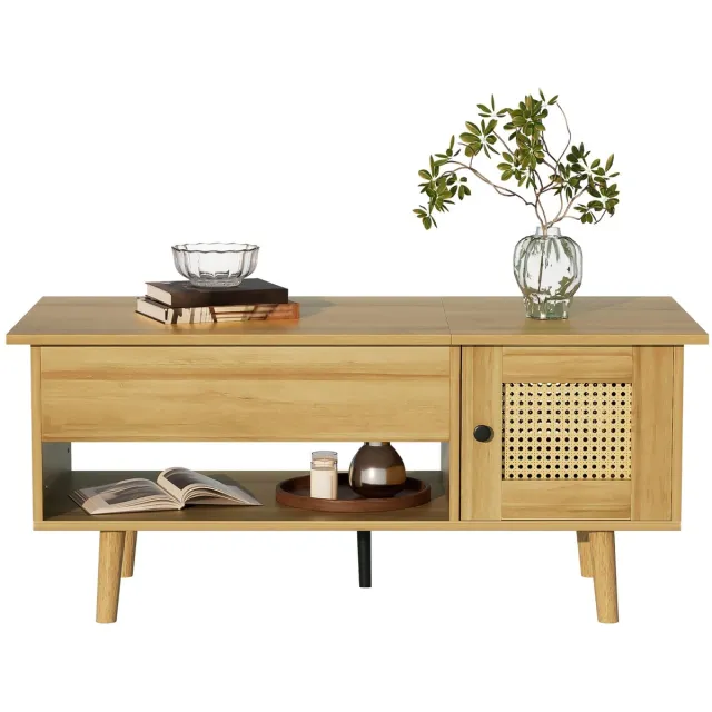 Ropilly Salontafel met in hoogte verstelbaar blad - Opbergruimte - Houtkleur met zwarte accenten - Woonkamer - 103x50 cm