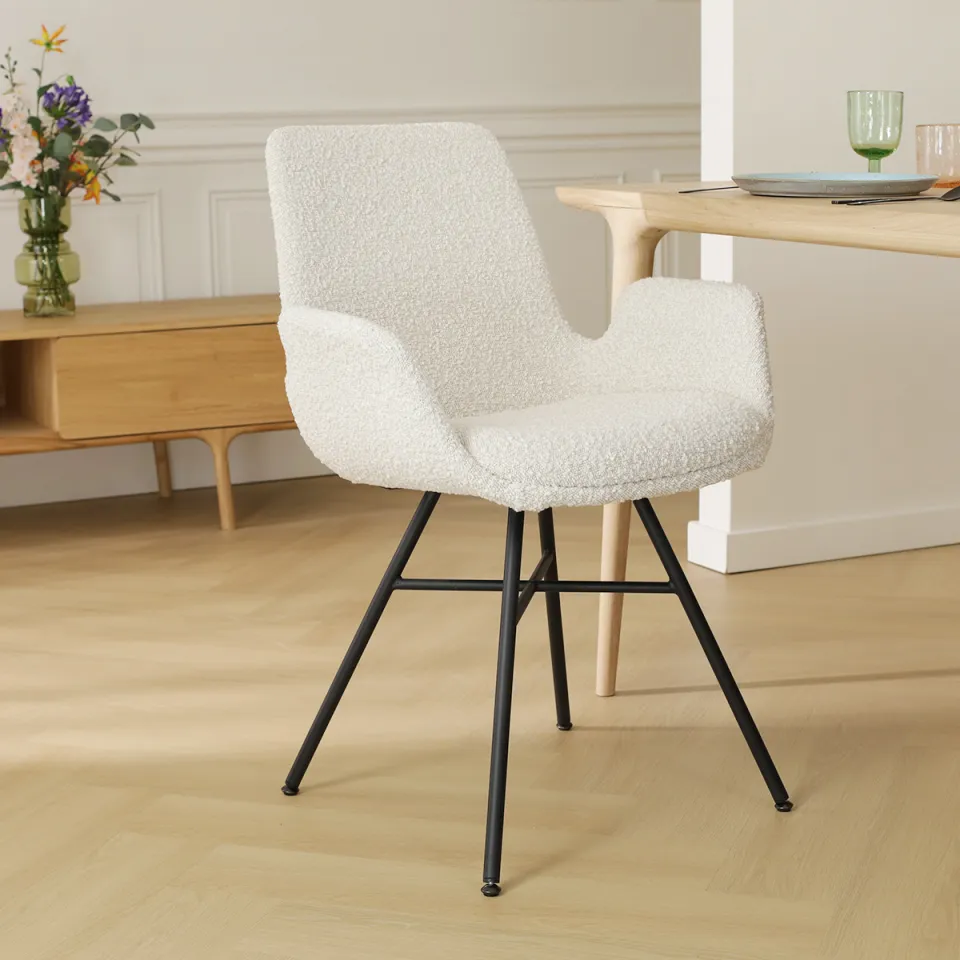 Nolon Noa-Eef eetkamerstoel bouclé beige - zwart onderstel, foto 2