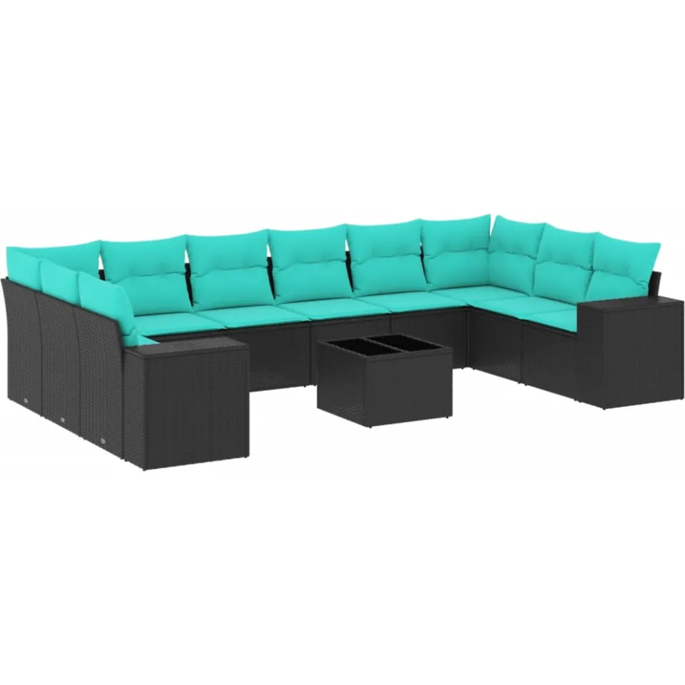 vidaXL 11-delige tuinbankset met kussens, zwart polyrotan, foto 3