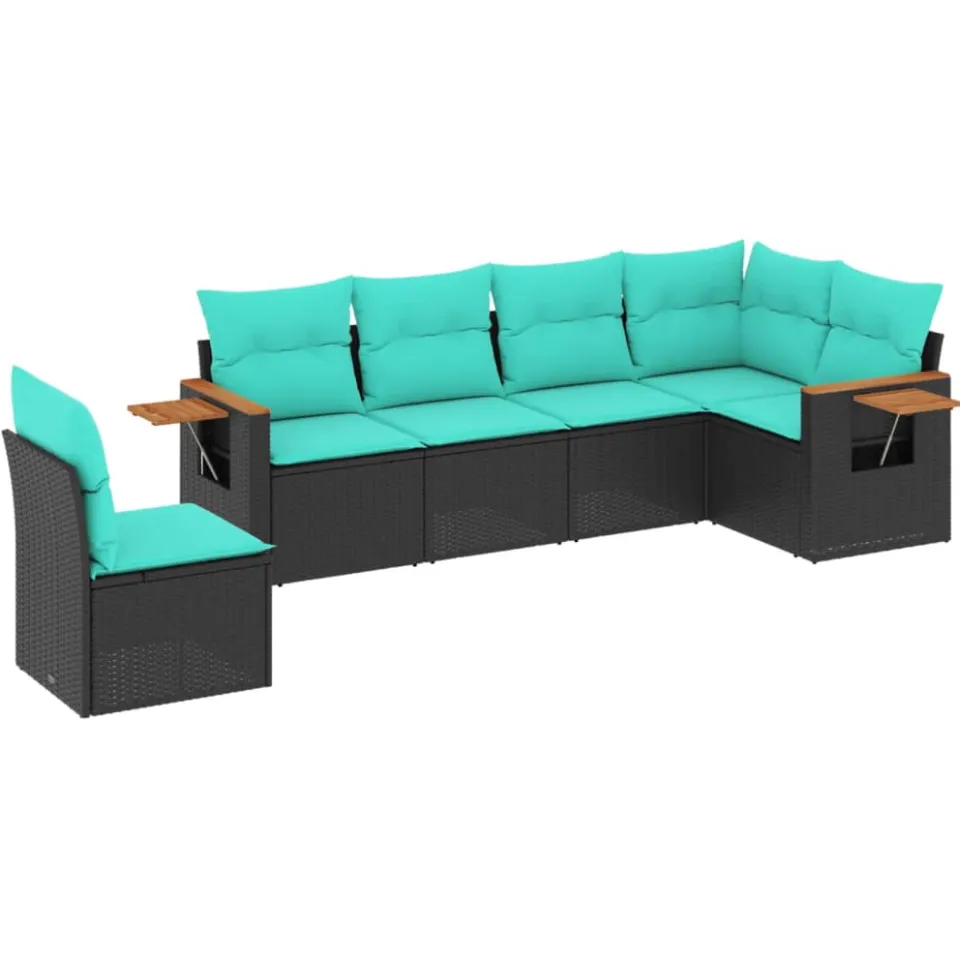 vidaXL 6-delige Loungeset met kussens poly rattan zwart, foto 3