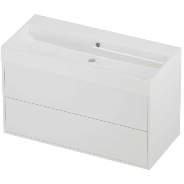 Proline Podium Badmeubelset Polystone Loft 2 Laden 100x46x62 cm Glans Wit Mat White Mat Wit