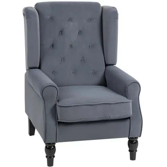 ZYLARO Fauteuil - Vleugelstoel - Relaxstoel - Vintage Design - Knoopstiksel - Gedraaide Poten - 74 cm x 86 cm x 102 cm - Grijs