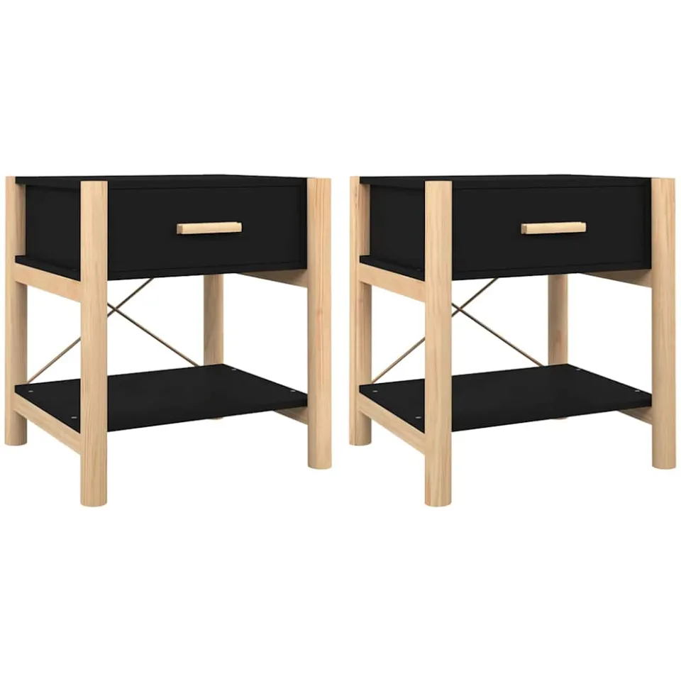 vidaXL Nachtkastjes 2 st 42x38x45 cm bewerkt hout zwart