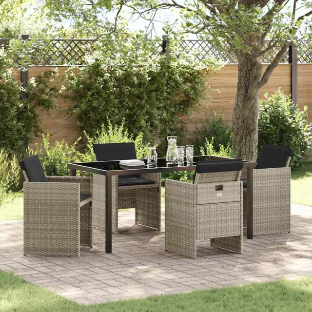 vidaXL Tuin eettafelset 5 st Lichtgrijs poly rattan
