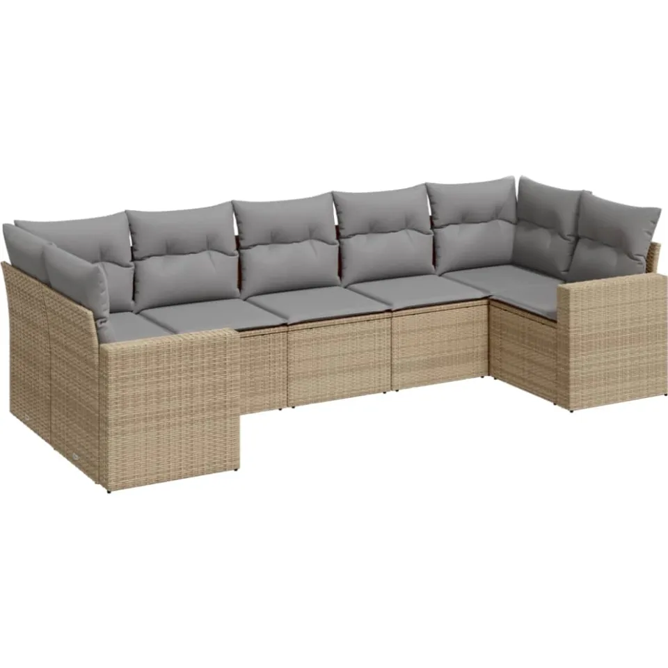 vidaXL 7-delige Loungeset met kussens poly rattan beige, foto 3