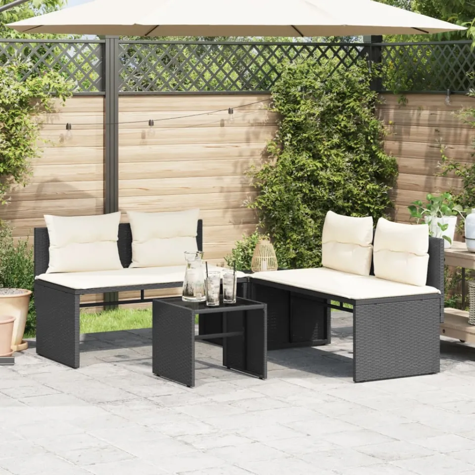 vidaXL 4-delige Loungeset met kussens poly rattan zwart, foto 2