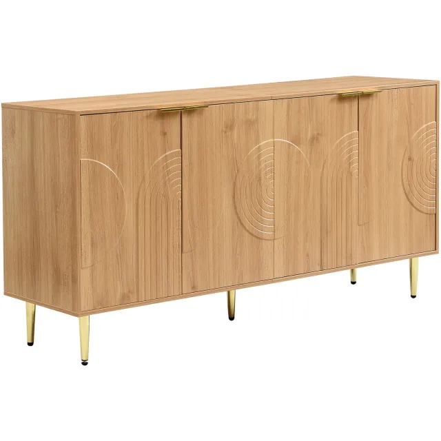 Ropilly Dressoir - 140 x 40 x 72 cm - met vier deuren en verstelbare legplanken - MDF in naturel met gouden metalen poten - voor woonkamer of eetkamer