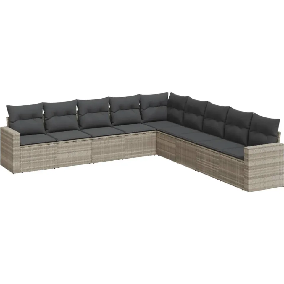 vidaXL 9-delige Loungeset met kussens poly rattan lichtgrijs grijs, foto 3