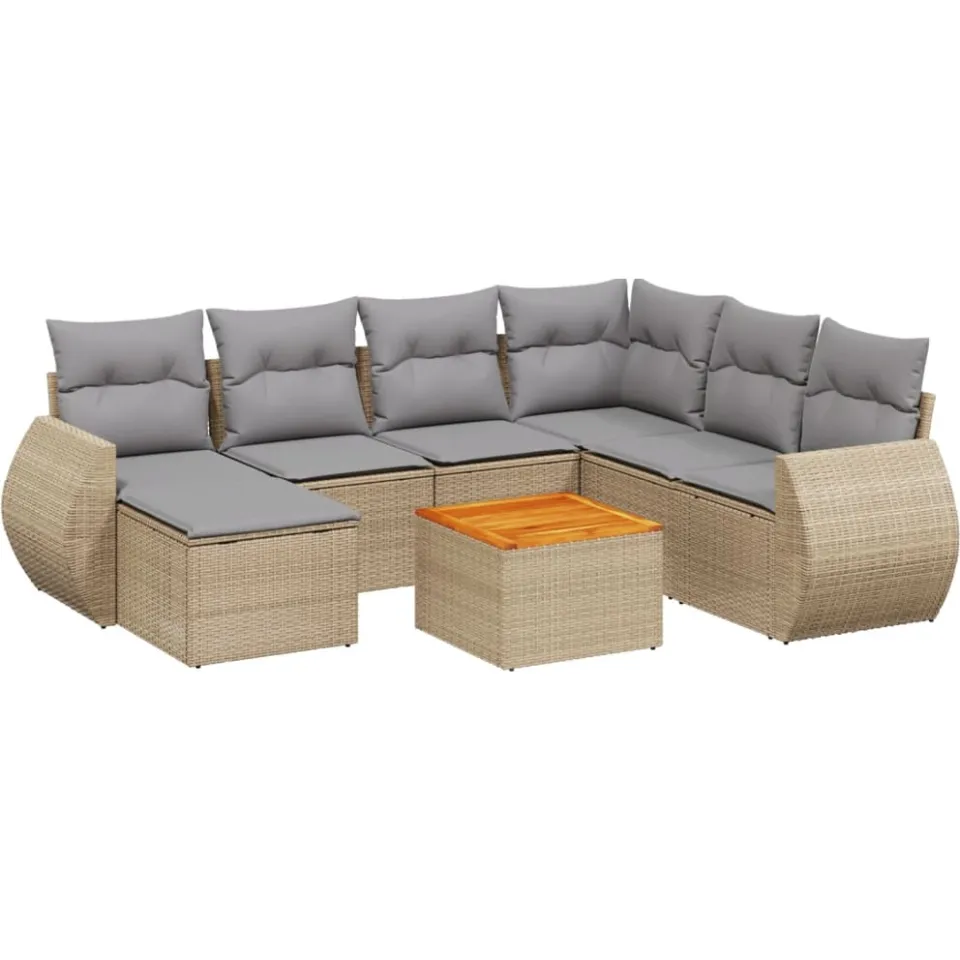 vidaXL 8-delige Loungeset met kussens poly rattan beige, foto 3