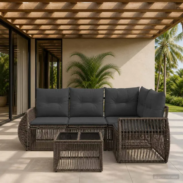 vidaXL Tuinbankenset 5 st 4-zits Grijs en Donkergrijs poly rattan, foto 2