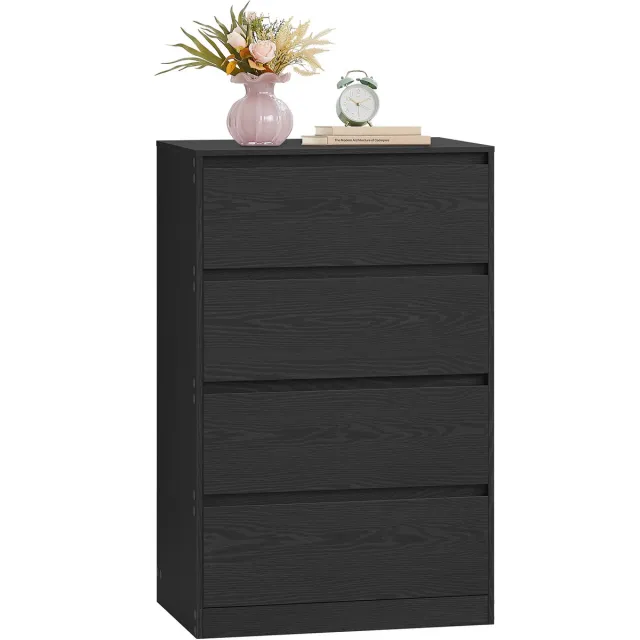 Vasagle Ladekast - Met 4 Lades - Opbergkast voor Slaapkamer - Modern Design Zwart