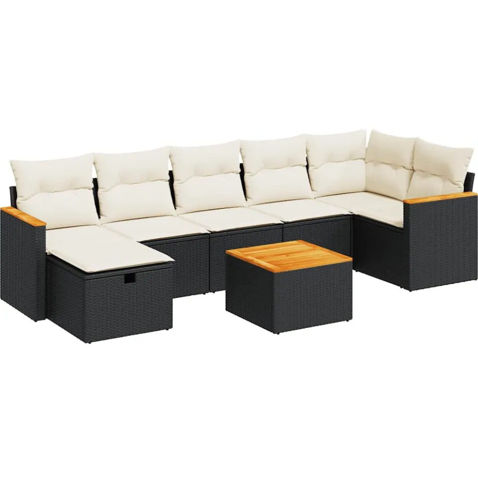 vidaXL 8-delige Loungeset met kussens poly rattan zwart, foto 3