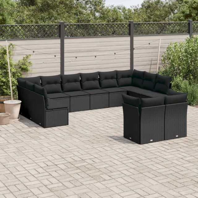 vidaXL 12-delige Loungeset met kussens poly rattan zwart, foto 2