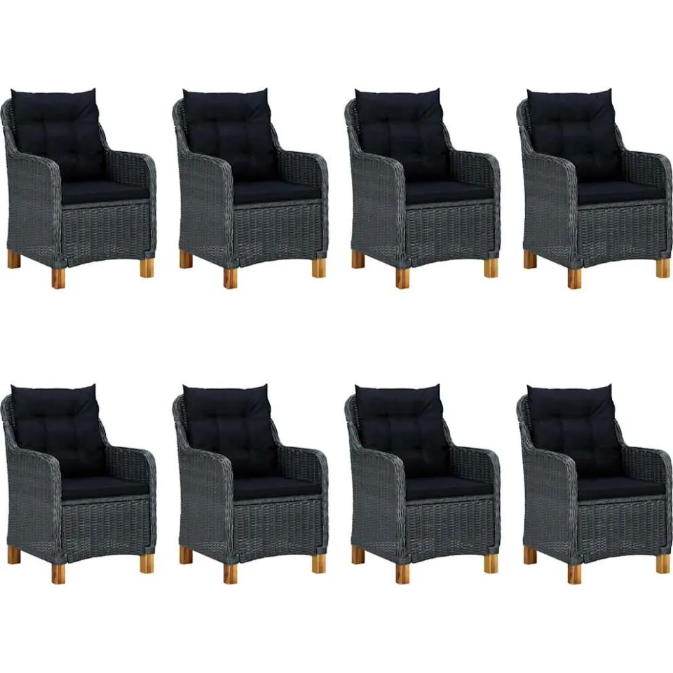 vidaXL 9-delige Tuinset met kussens poly rattan donkergrijs grijs, foto 2