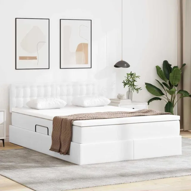 vidaXL Opslag bed met matras met opslag Puur Wit 140 x 200 cm Nep Leer
