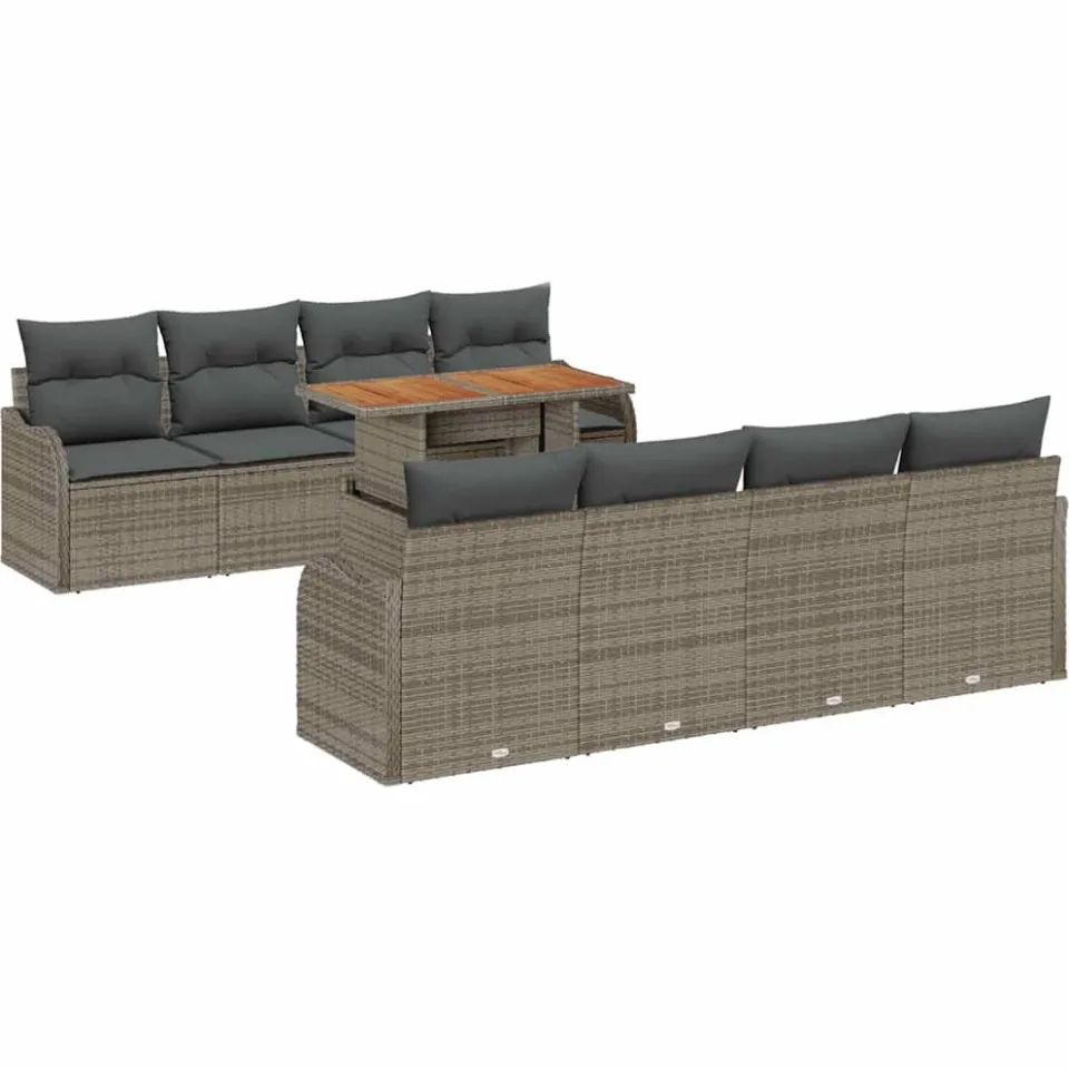 vidaXL Tuin Sofa Set 9 st Grijs Poly riet