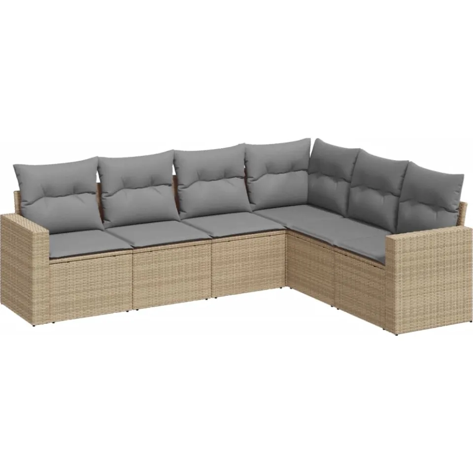 vidaXL 6-delige Loungeset met kussens poly rattan beige, foto 3