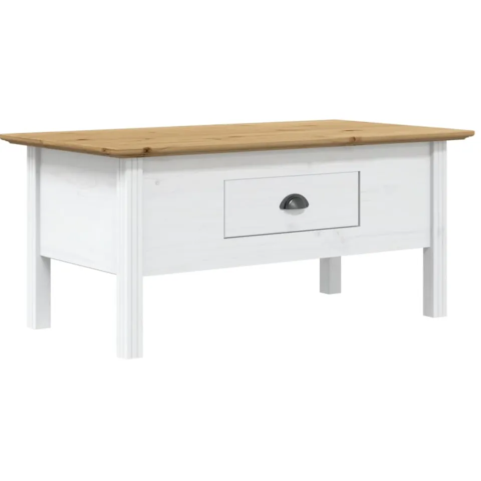 vidaXL Salontafel BODO 100x55x46 cm massief grenenhout wit en bruin, foto 3