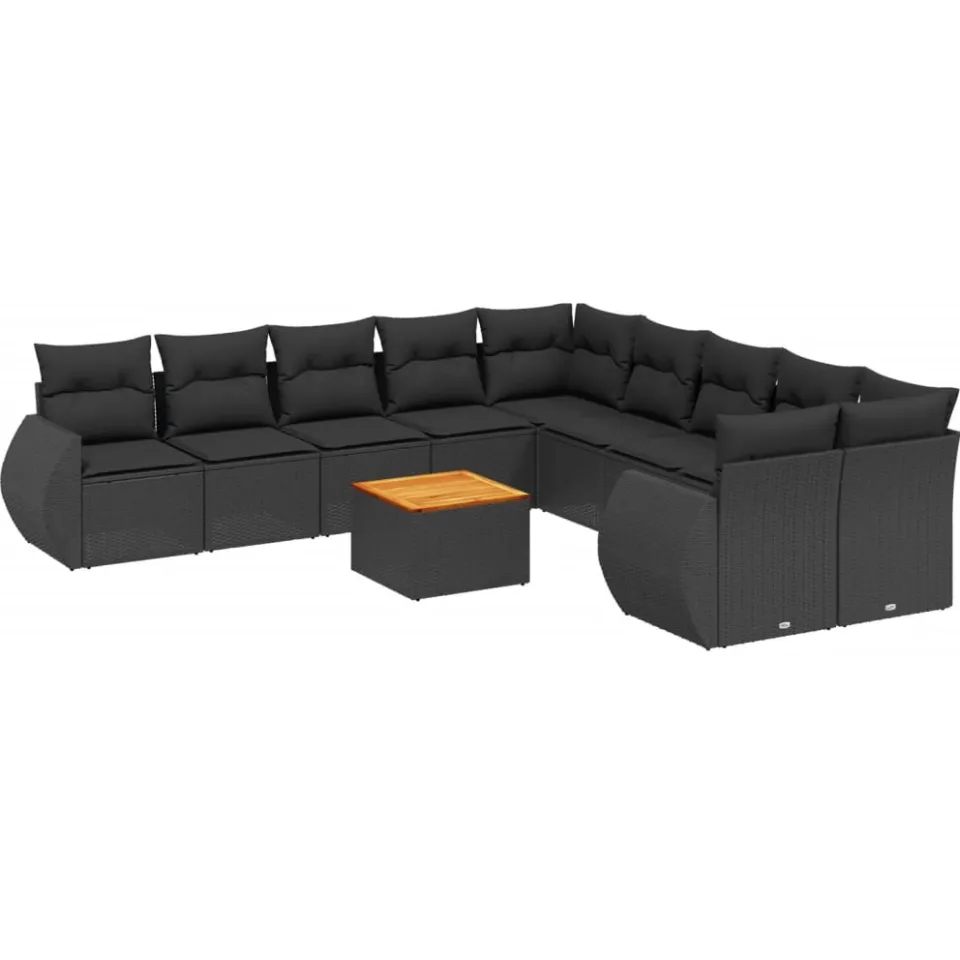 vidaXL 11-delige Loungeset met kussens poly rattan zwart, foto 3