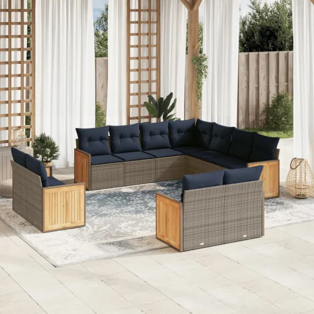 vidaXL 11-delige tuinbankset met kussens, grijs polyrotan, foto 2