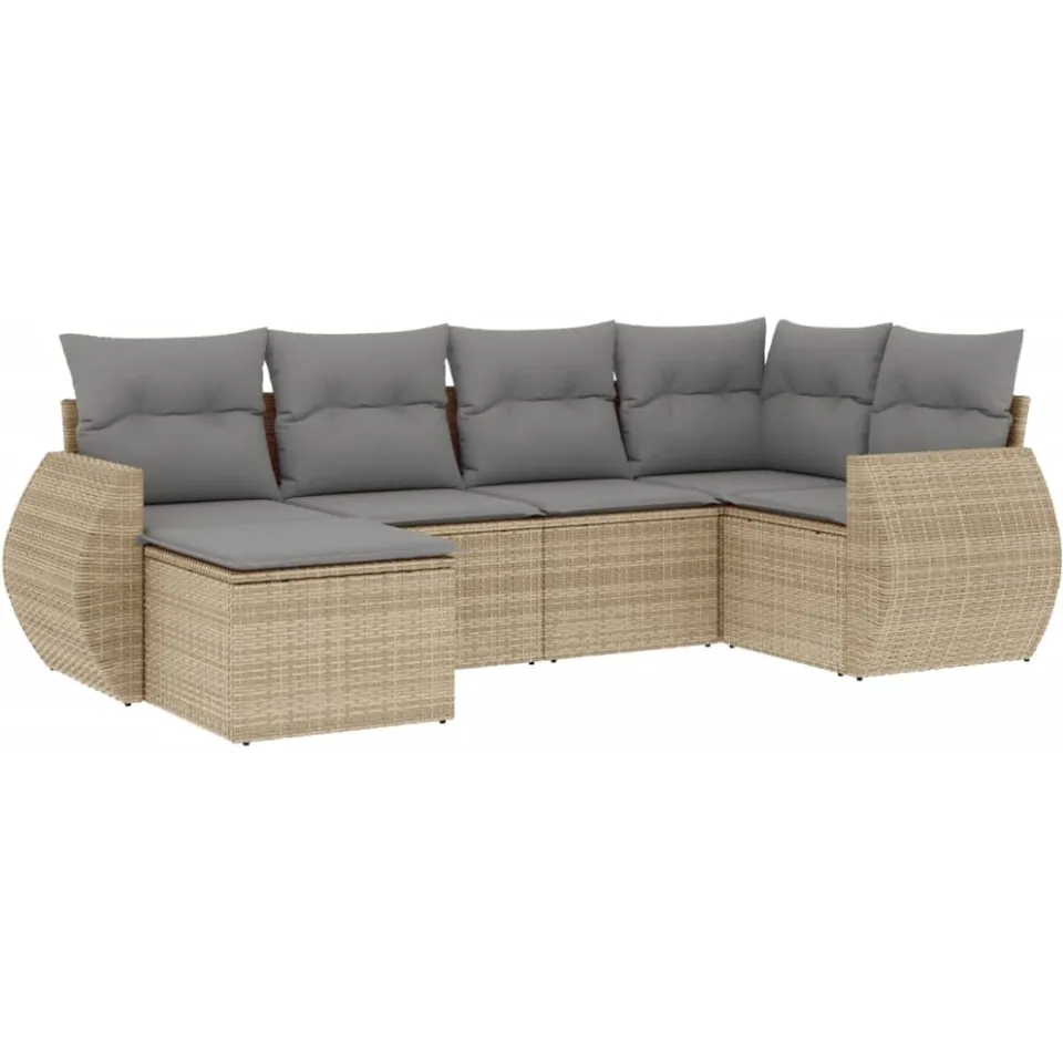vidaXL 6-delige Loungeset met kussens poly rattan beige, foto 3