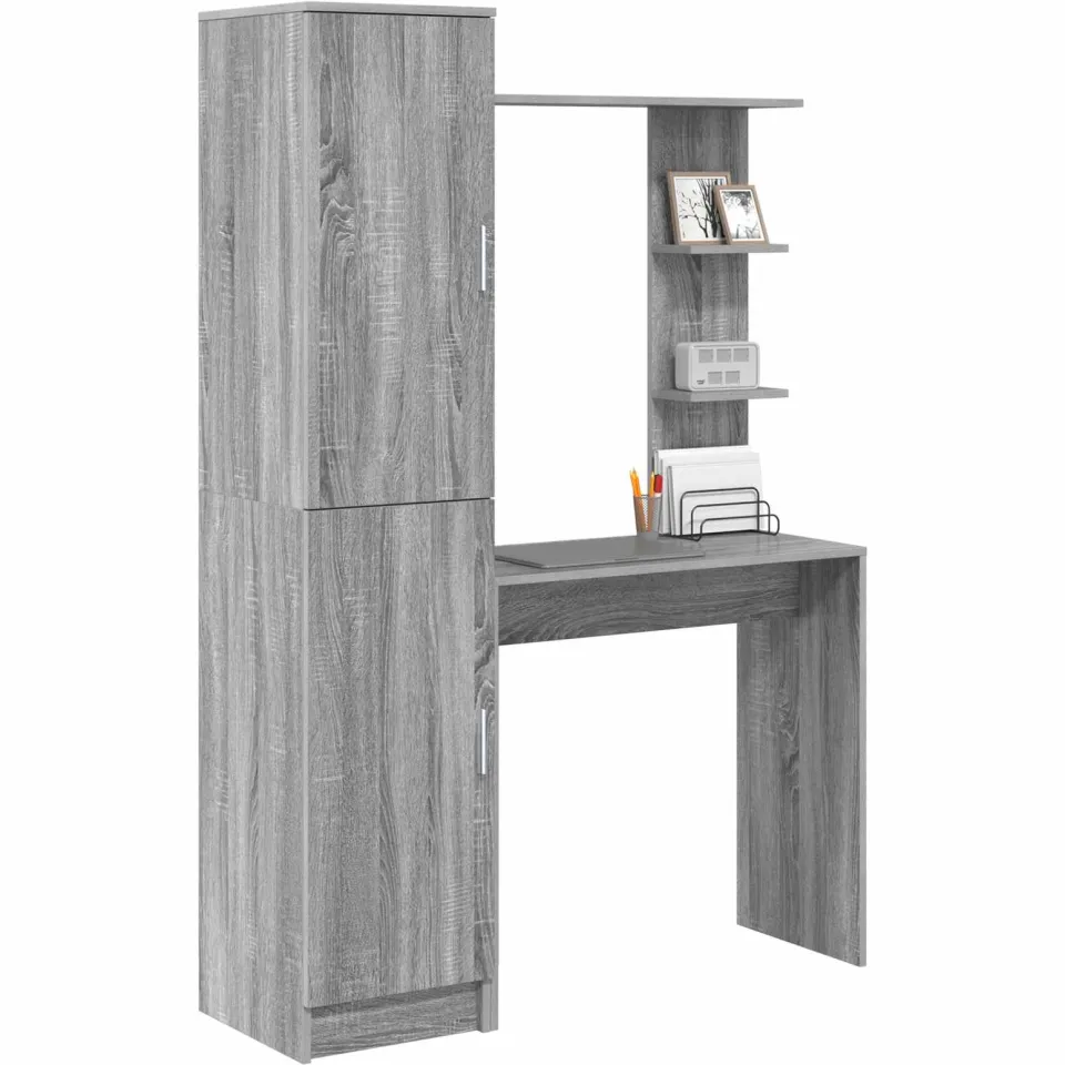 vidaXL Bureau met plank met opslag met de deur 2 st Grijs Sonoma