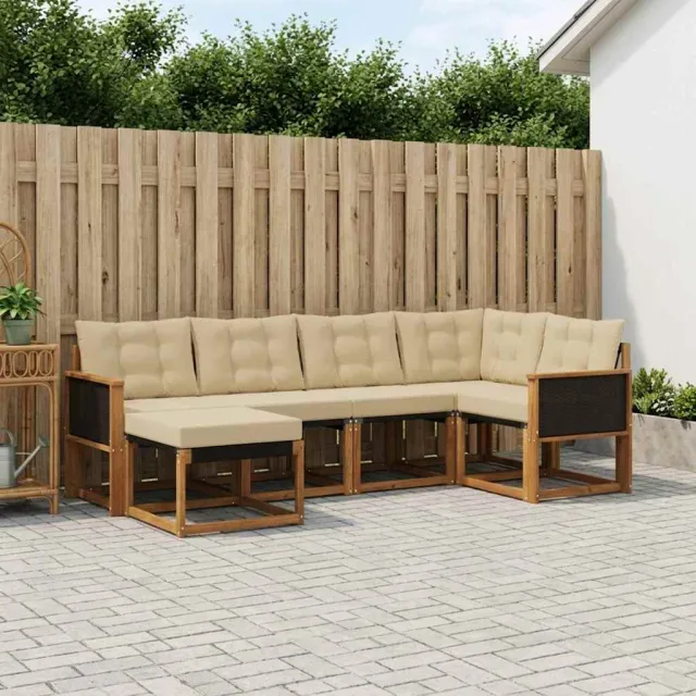 vidaXL Buiten bankenset 6 st 6-zits Natuurlijk en Beige