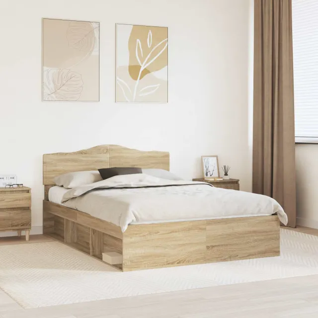 vidaXL Bedframe met hoofdeinde Sonoma 160 x 200 cm Massief grenenhout Bruin