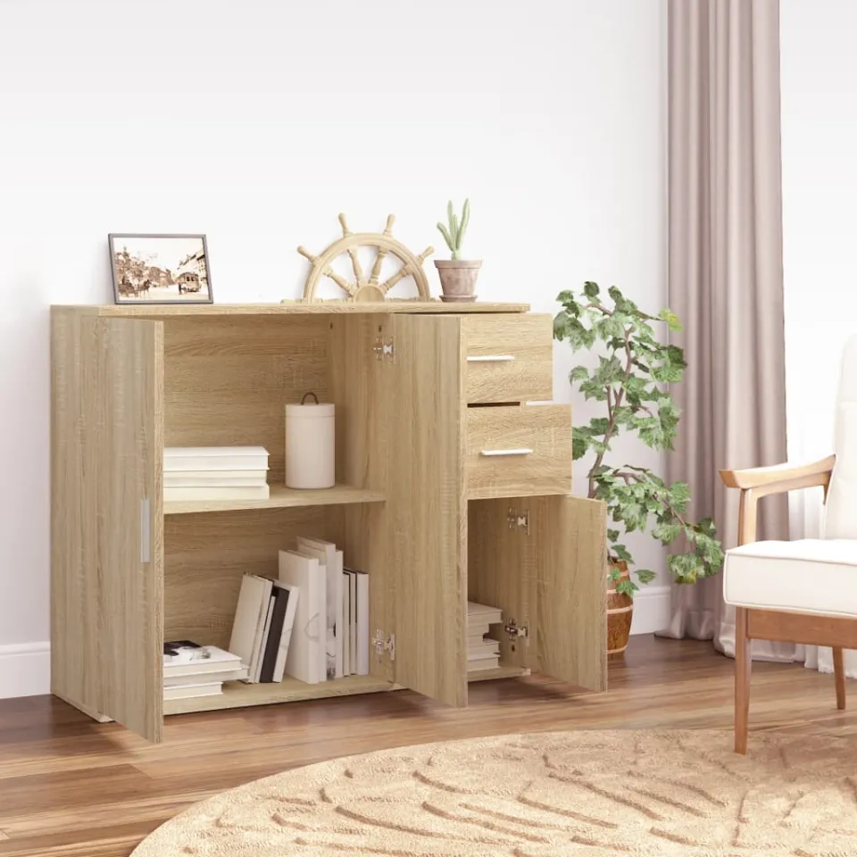 vidaXL Dressoir Sonoma Eiken 91x29,5x75 cm Bewerkt Hout, foto 3