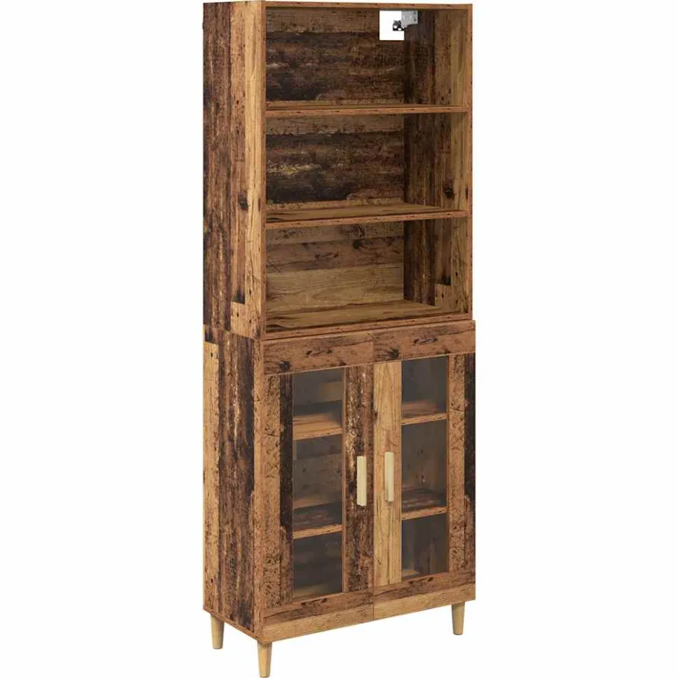 vidaXL Hoge kast Oud Hout 69,5 x 32,5 x 180 cm Bewerkt hout bruin, foto 3